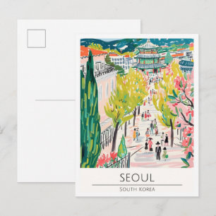Seoul South Korea Vintage Art Illustration Travel Postcard