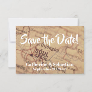 Seoul, South Korea Vintage Map Save The Date