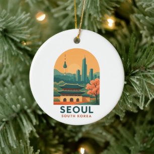 Seoul South Korea – Vintage Travel Art Minimalist  Ceramic Ornament