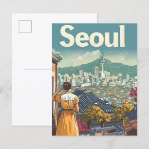 Seoul South Korea Vintage Travel Illustration Postcard