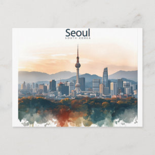 Seoul South Korea Watercolor Travel Art Postcard