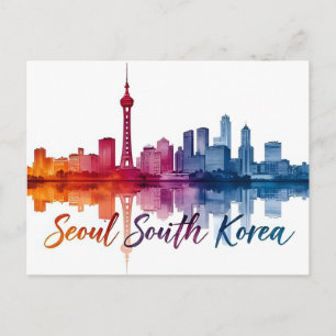 Seoul South Korea Watercolor Travel Art Postcard