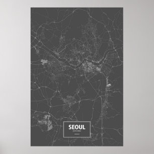 Seoul, South Korea (white on black) Poster