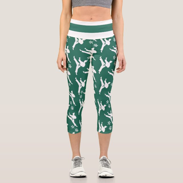 Seoul Spirit Sports Leggings White on Green (Front)