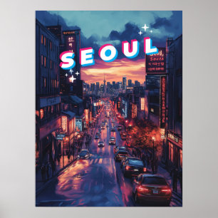 Seoul Sunset: A Vibrant Cityscape Travel Poster