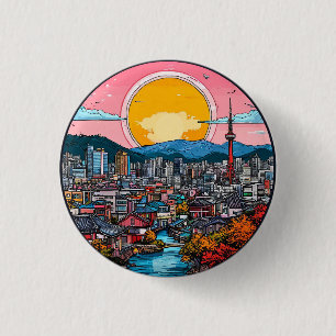 Seoul Vibrant Urban Skyline 3 Cm Round Badge
