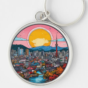 Seoul Vibrant Urban Skyline Key Ring