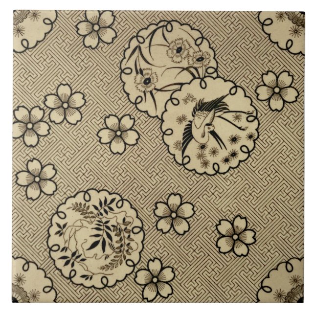 Sepia Aesthetic Japanese Style Antique c1880 repro Ceramic Tile (Front)