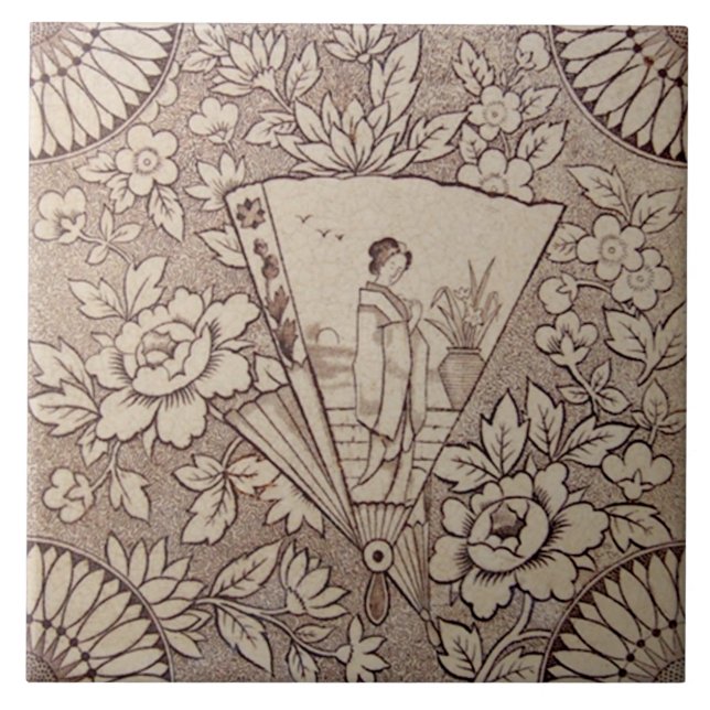 Sepia Aesthetic Japanese Style Antique c1880 repro Ceramic Tile (Front)