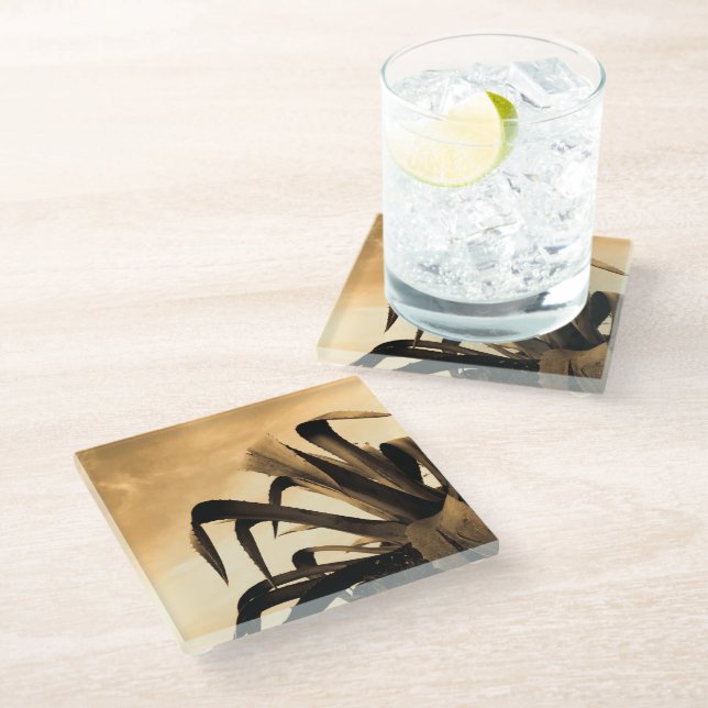 Sepia Aloe Plant Glass Coaster (Angled)