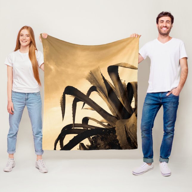 Sepia Aloe Succulent Plant Fleece Blanket (In Situ)