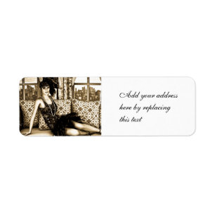 Sepia Art Deco Flapper Woman Illustration Return Address Label
