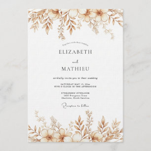 Sepia Autumnal Botanical Wedding Invitation