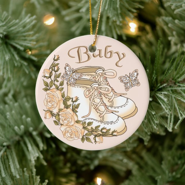 Sepia Baby First Shoes   Ceramic Ornament (Tree)