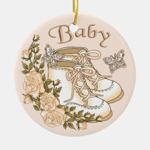 Sepia Baby First Shoes   Ceramic Ornament