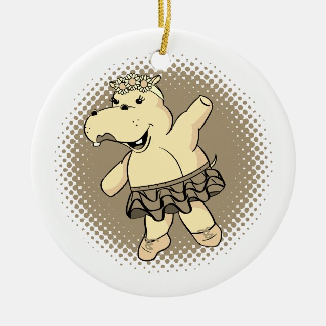Sepia Ballerina Hippo With Tutu Ceramic Ornament (Front)
