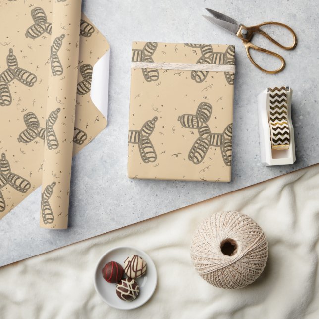 Sepia Balloon Dog Party Wrapping Paper (Crafts)