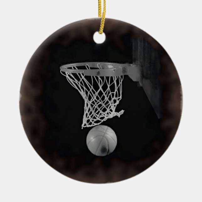 Sepia Basketball Ceramic Tree Decoration (Front)