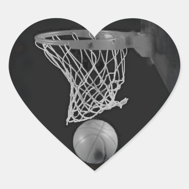 Sepia Basketball Heart Sticker (Front)