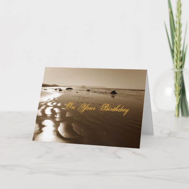 Sepia Beach Birthday Card (Front)