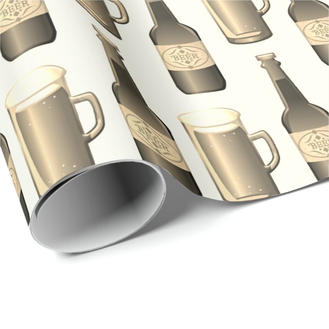 Sepia Beer Bottles and Glass Pattern Wrapping Paper (Roll Corner)