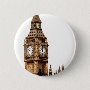 Sepia Big Ben Tower 6 Cm Round Badge