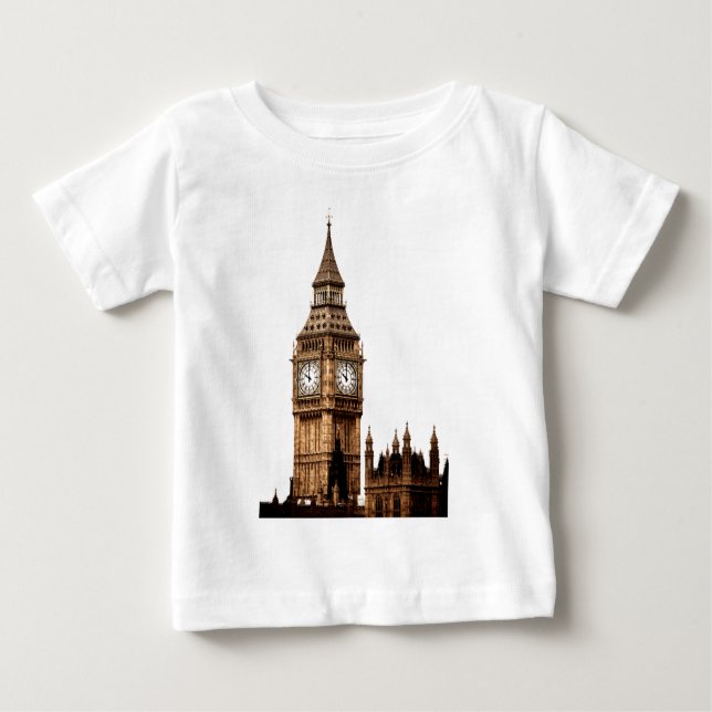Sepia Big Ben Tower Baby T-Shirt (Front)