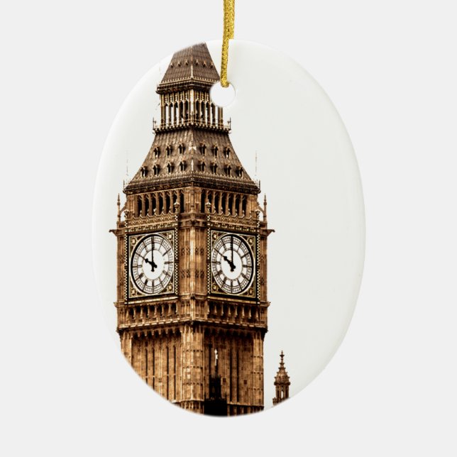 Sepia Big Ben Tower Ceramic Tree Decoration (Front)