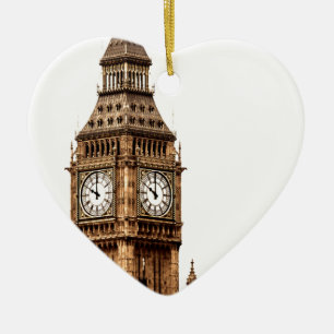 Sepia Big Ben Tower Ceramic Tree Decoration