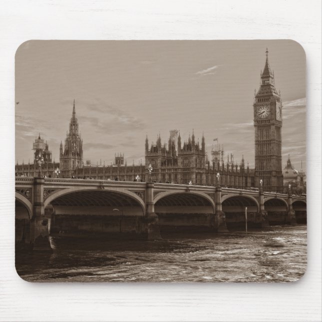 Sepia Big Ben Tower Palace of Westminster Mouse Pad (Front)