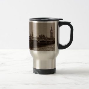 Sepia Big Ben Tower Palace of Westminster Travel Mug