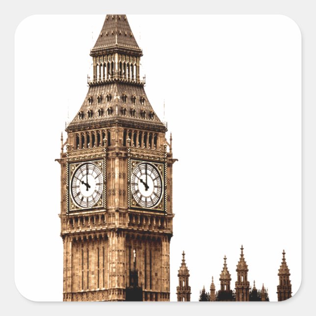 Sepia Big Ben Tower Square Sticker (Front)