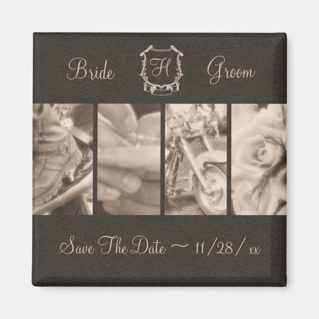 Sepia Biker Wedding Photos Save the Date Magnet (Front)