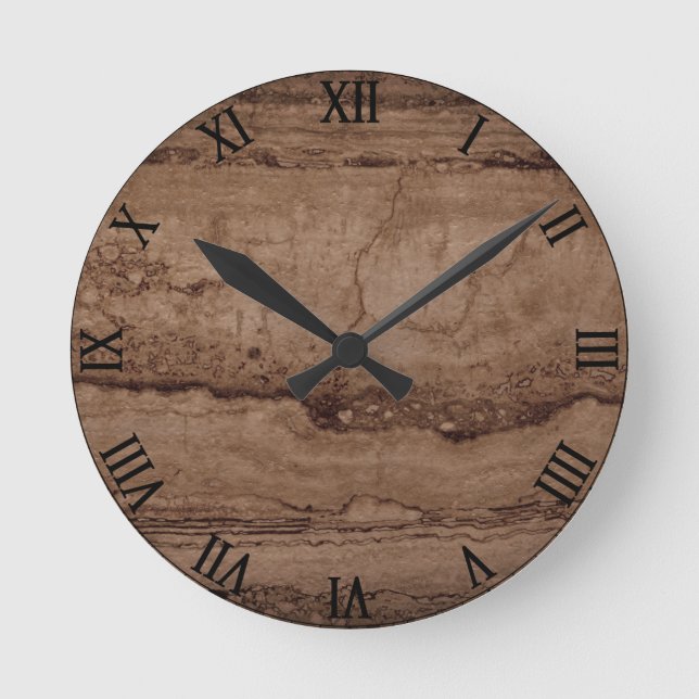 Sepia black brown tan Granite rock stone Round Clock (Front)
