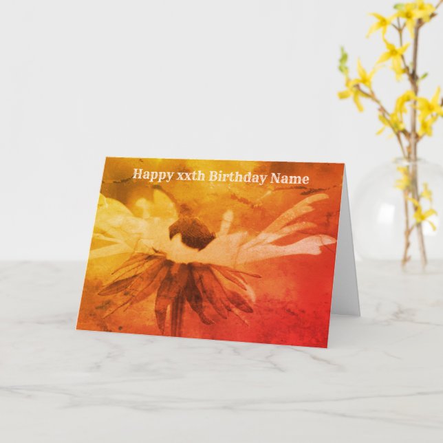 Sepia Black Eyed Susan Floral Art Birthday Card (Yellow Flower)
