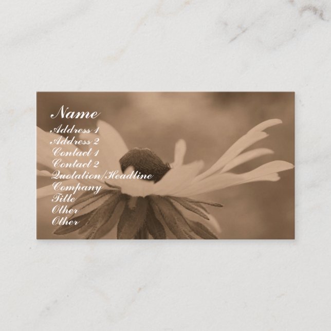 Sepia Black Eyed Susan Flower Business Card (Front)