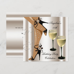 Sepia Black Shoes Wine Glass Birthday Party Invitation