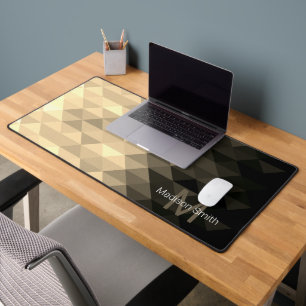 Sepia black triangle geometry pattern Monogram Desk Mat