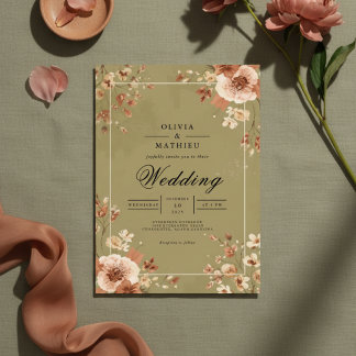 Sepia Bloom Floral Frame Wedding Invitation