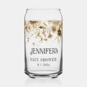 Sepia Boho Shower, Floral Drop Special Mum-to-Be Can Glass