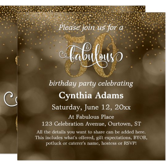 Sepia Bokeh, Gold Glitter & Script 50 & Fabulous Card