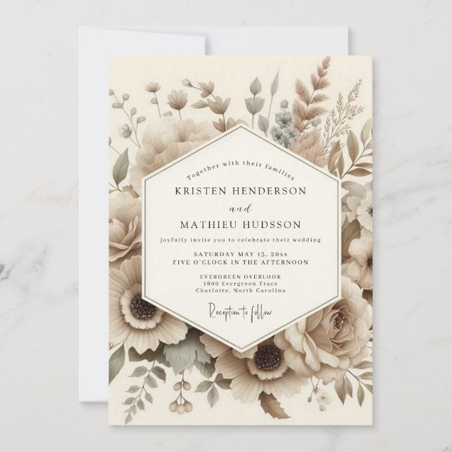 Sepia Botanical Romantic Wedding Invitation (Front)
