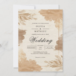 Sepia Botanical Rustic Wedding Invitation