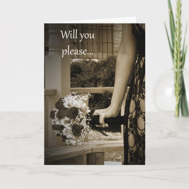 Sepia Bouquet Matron of Honour Request Card (Front)