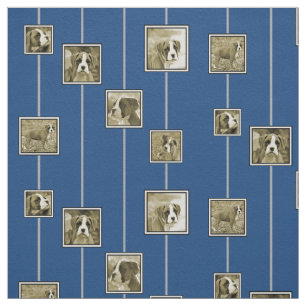 Sepia Boxer Puppy Dogs on Blue Fabric