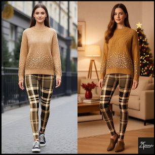 Sepia Brown Black Traditional Plaid Tartan Leggings