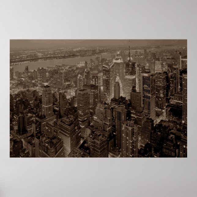 Sepia Brown New York City Night Artwork Poster (Front)