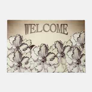 Sepia Brown Orchid Garden Sketch Doormat