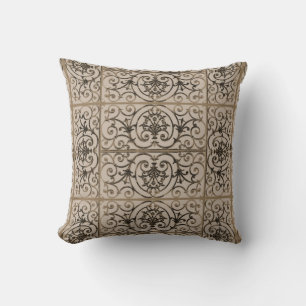 Sepia brown scrollwork pattern cushion