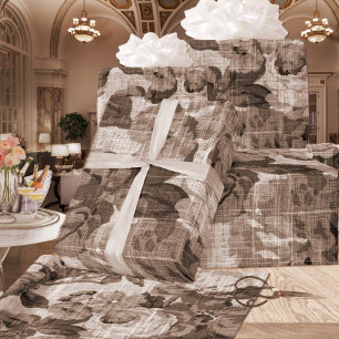 Sepia Brown Tone Floral Toile Fabric No.4 Wrapping Paper